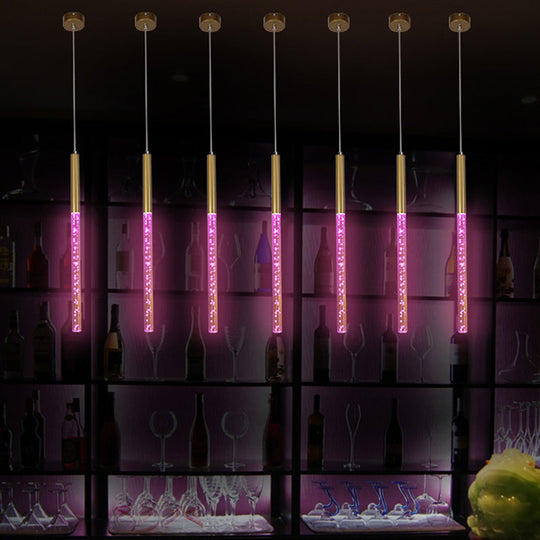 Modern Crystal Hanging Pendant Light - 1-Light Gold Ceiling Lamp for Bars - Warm/White/Purple Light