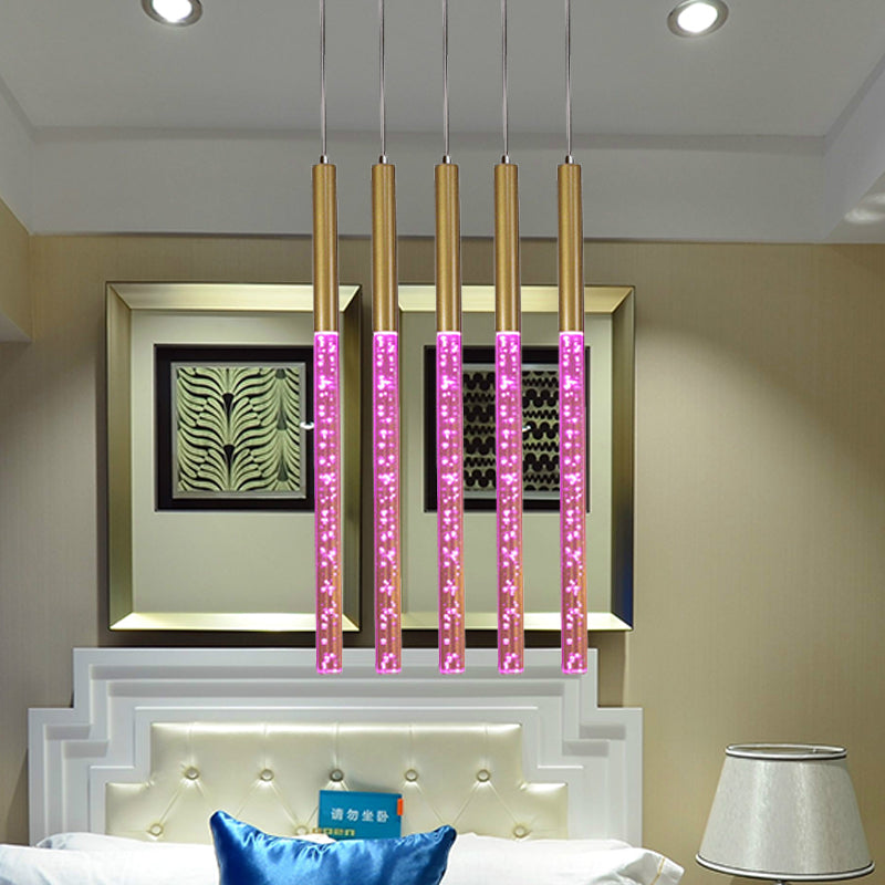 Modern Crystal Hanging Pendant Light - 1-Light Gold Ceiling Lamp for Bars - Warm/White/Purple Light