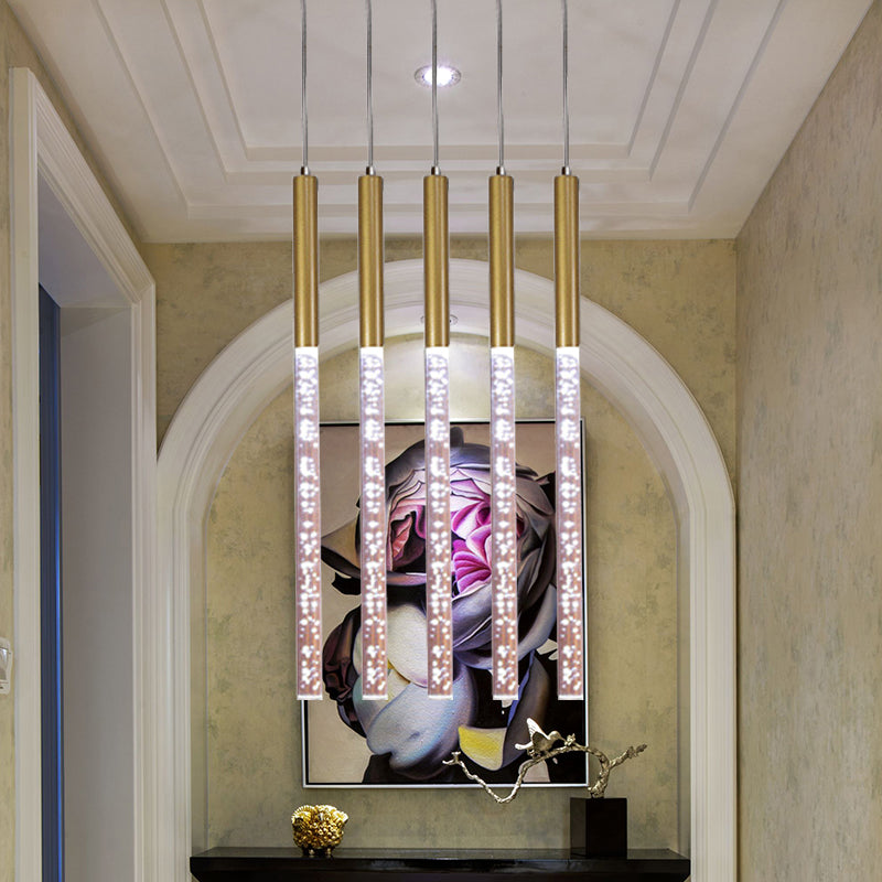 Modern Crystal Hanging Pendant Light - 1-Light Gold Ceiling Lamp for Bars - Warm/White/Purple Light