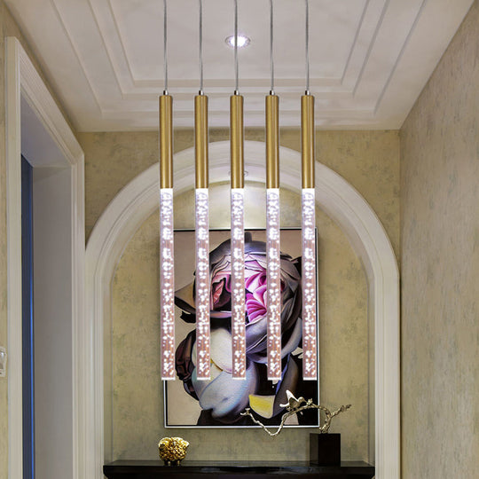Modern Bubble Crystal Pendant Light - Linear Design Gold Finish Warm/White/Purple Ideal For Bars