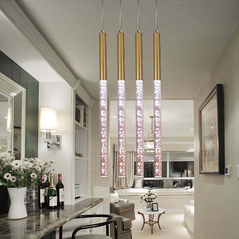 Modern Crystal Hanging Pendant Light - 1-Light Gold Ceiling Lamp for Bars - Warm/White/Purple Light