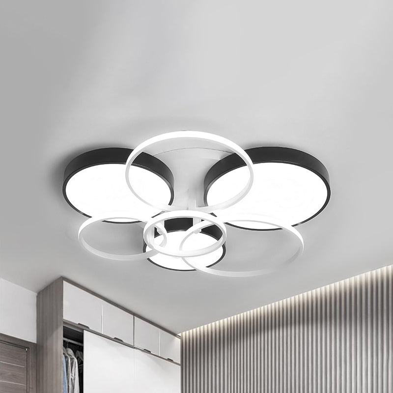 Modern Black Acrylic Ceiling Mounted Light for Living Room - Circular, Close to Ceiling Design with 3/5 Lights