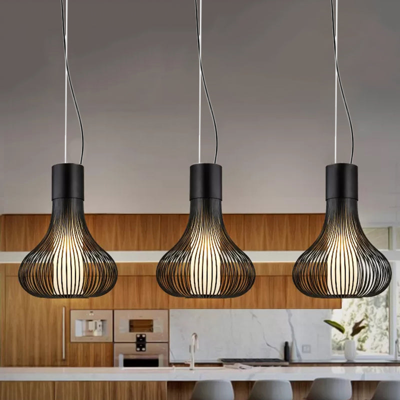 Suspension de plafond contemporaine en forme de cage métallique avec abat-jour cylindrique intérieur - 1 lampe - Métal noir/blanc - Idéal pour la salle à manger