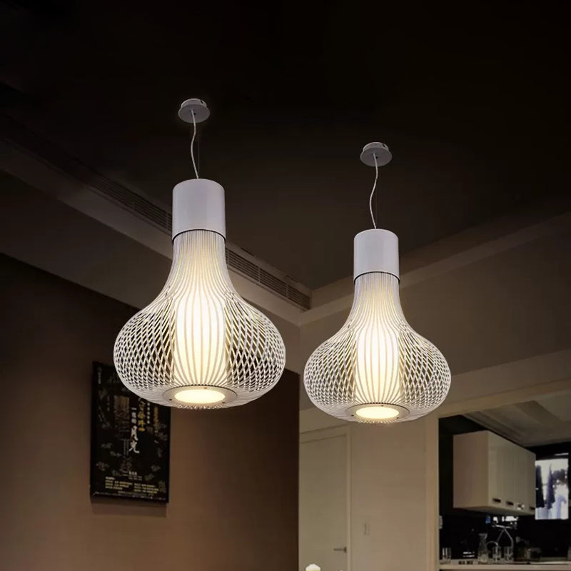 Gourd Wire Cage Pendant Ceiling Lamp - Contemporary Metal Design With Inner Cylinder Shade 1 Light