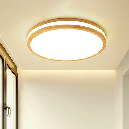 Japanese Style Flush Ceiling Light - Acrylic and Wood, LED Ceiling Lamp in Beige for Porch - 12"/16"/19.5"/23.5 inch Wide