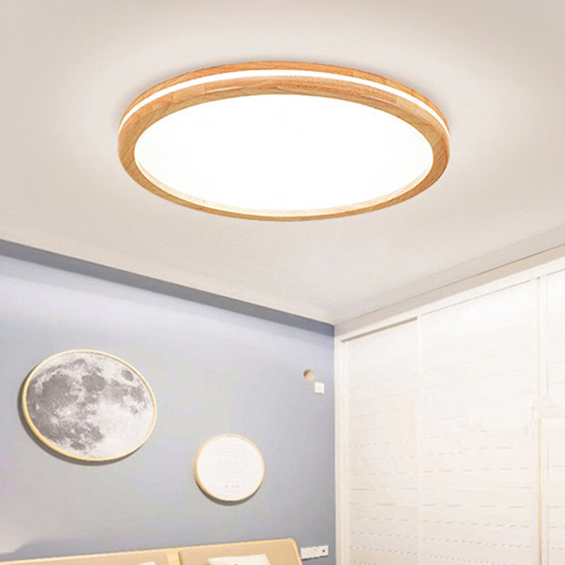 Japanese Style Flush Ceiling Light - Acrylic and Wood, LED Ceiling Lamp in Beige for Porch - 12"/16"/19.5"/23.5 inch Wide