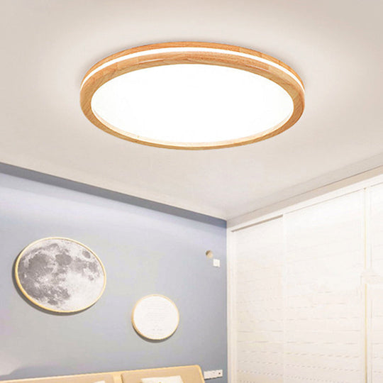 Japanese Style Flush Ceiling Light - Acrylic And Wood Led Lamp In Beige For Porch 12/16/19.5/23.5