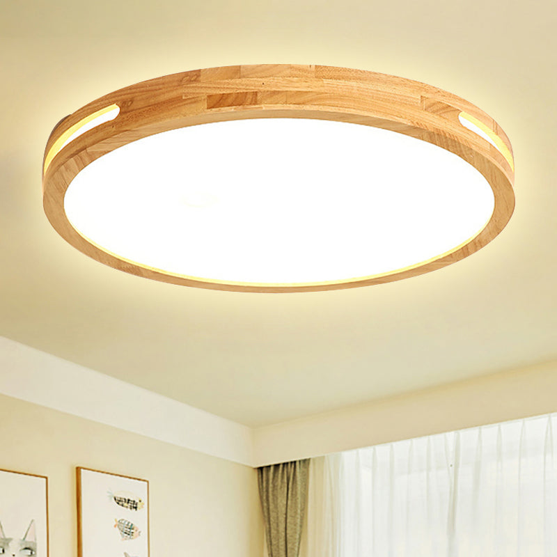 Japanese Style LED Ceiling Lamp in Beige - Circular Mount, Wood Finish - 12/16/19.5 Inch Wide - Perfect for Adult Bedroom