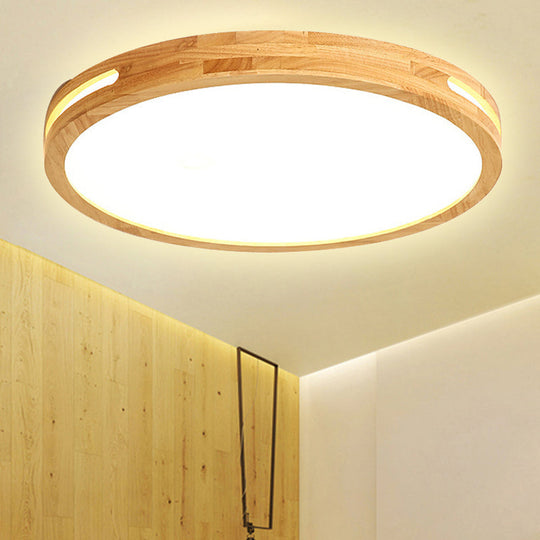 Japanese Style LED Ceiling Lamp in Beige - Circular Mount, Wood Finish - 12/16/19.5 Inch Wide - Perfect for Adult Bedroom