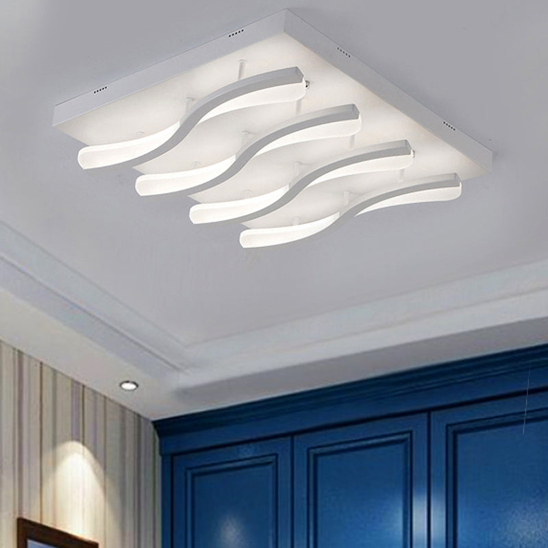 Modern Acrylic LED Flushmount Lighting - Wavy Design, 21.5"/26" Wide Ceiling Flush Light for Living Room in Warm/White Light