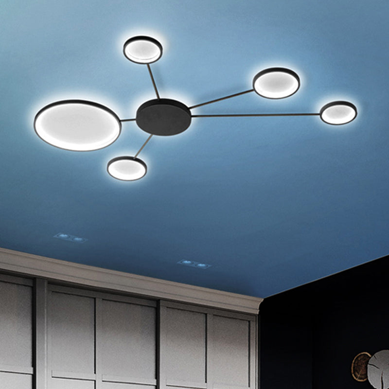 Modern Spoke Design LED Flush Mount Acrylic Ceiling Light in Black/White – Warm/White Illumination