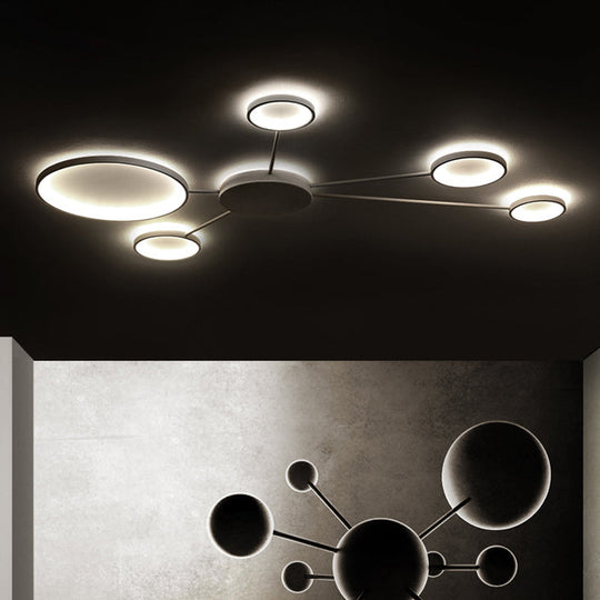 Modern Spoke Design LED Flush Mount Acrylic Ceiling Light in Black/White – Warm/White Illumination