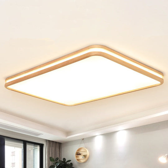 Modern White Acrylic Ceiling Light with Wooden Trim for Living Rooms