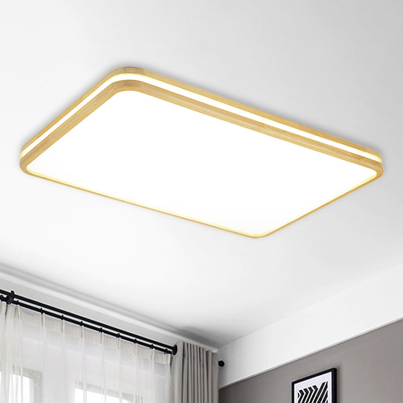 Modern White Acrylic Ceiling Light with Wooden Trim for Living Rooms