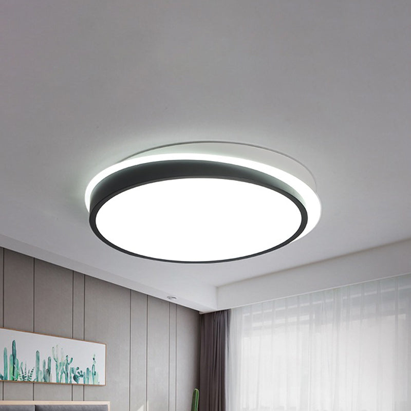 18"/23.5" Dia Black LED Flush Mount Ceiling Light - Simple Metal Design with Acrylic Diffuser - Warm/White Lighting for Study Room
