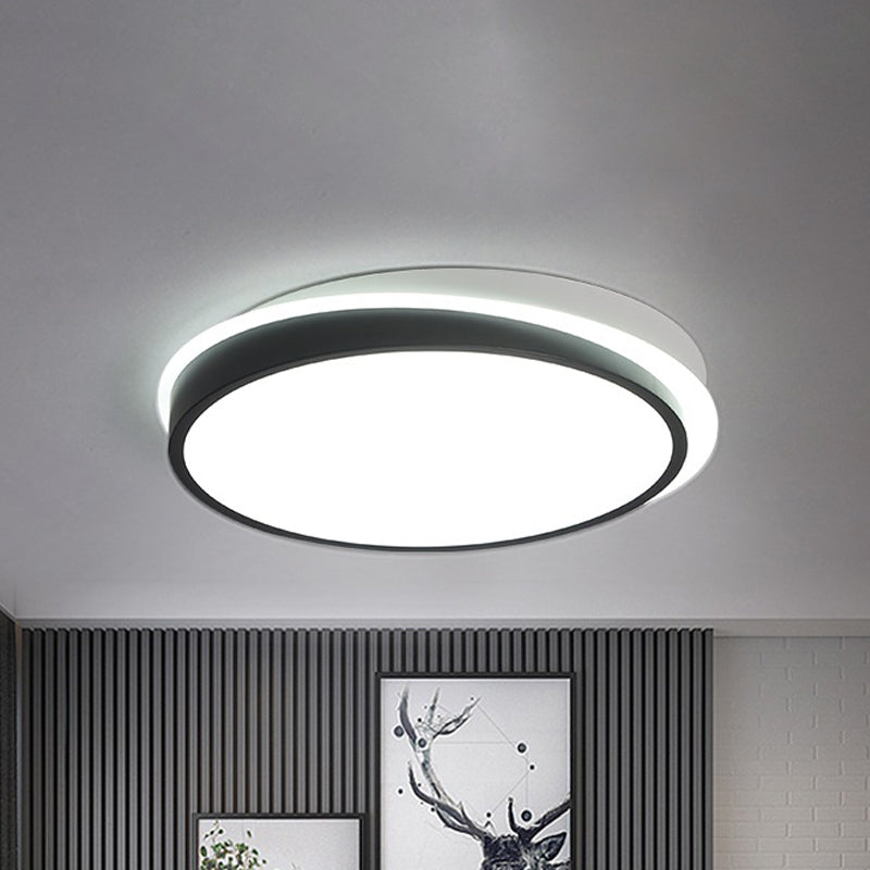 18"/23.5" Dia Black LED Flush Mount Ceiling Light - Simple Metal Design with Acrylic Diffuser - Warm/White Lighting for Study Room