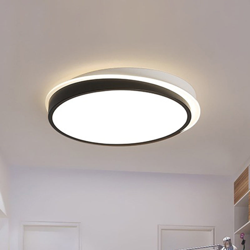 18/23.5 Dia Black Led Flush Mount Ceiling Light - Simple Metal Design With Acrylic Diffuser