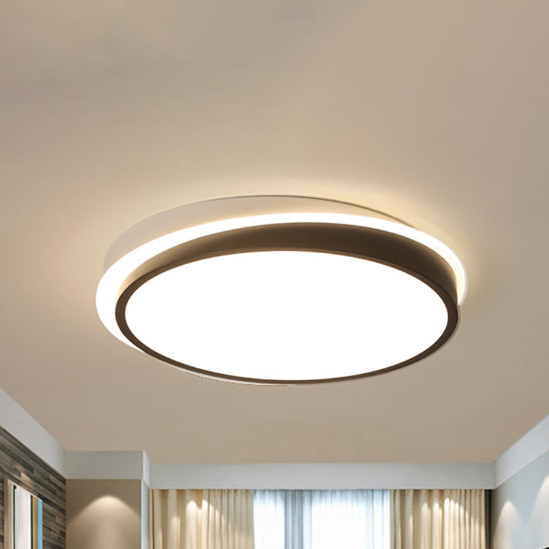 18"/23.5" Dia Black LED Flush Mount Ceiling Light - Simple Metal Design with Acrylic Diffuser - Warm/White Lighting for Study Room