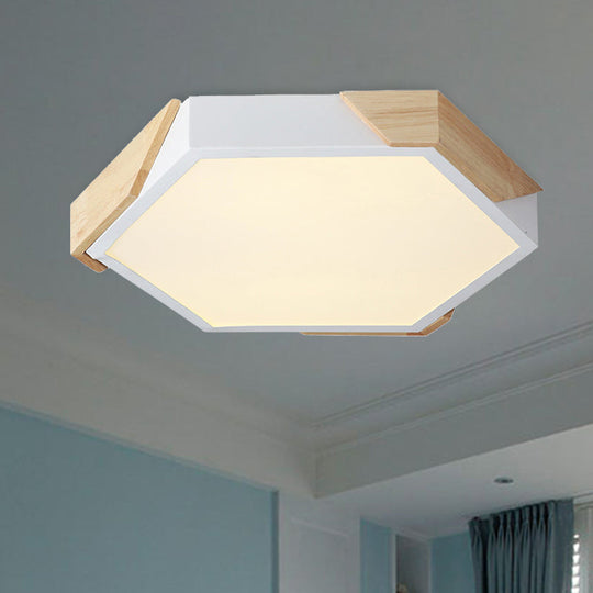 Hexagon Ceiling Light for Kindergarten - Slim Panel Macaron Loft LED in Warm Light (Green/Pink/White/Yellow)
