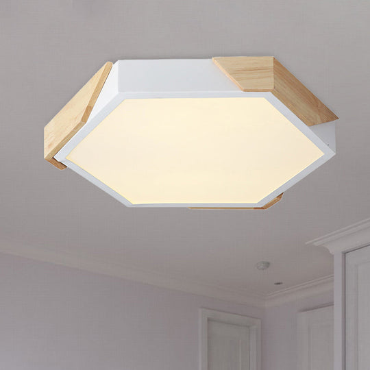 Hexagon Ceiling Light for Kindergarten - Slim Panel Macaron Loft LED in Warm Light (Green/Pink/White/Yellow)