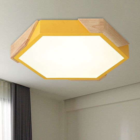 Hexagon Ceiling Light for Kindergarten - Slim Panel Macaron Loft LED in Warm Light (Green/Pink/White/Yellow)