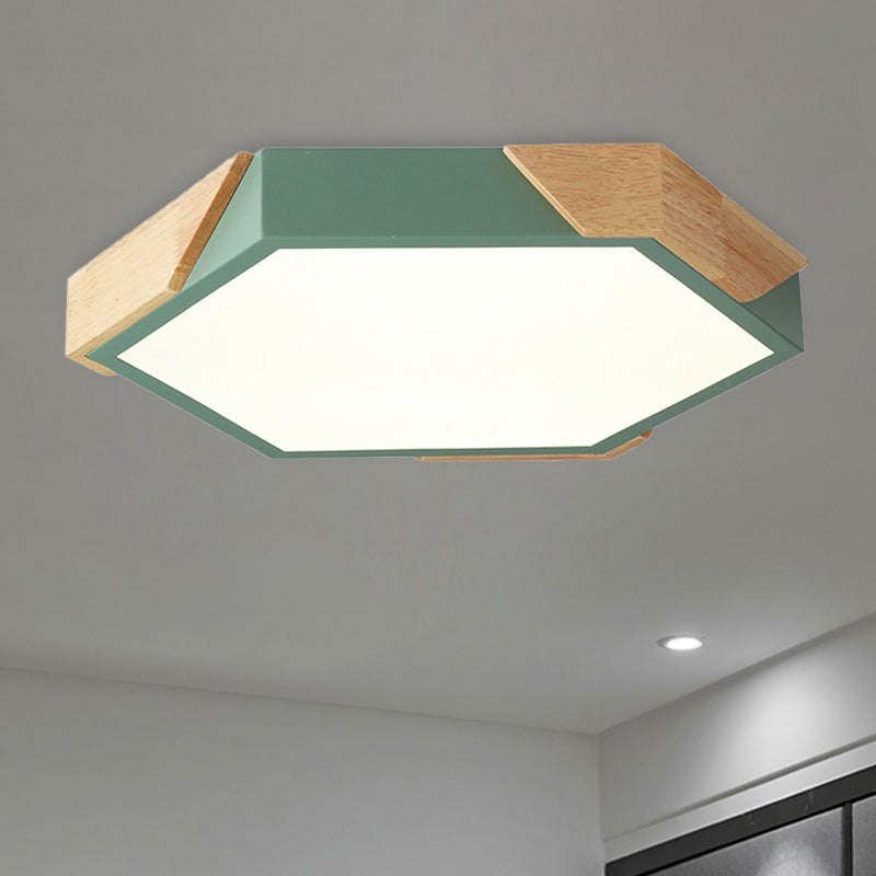 Hexagon Ceiling Light for Kindergarten - Slim Panel Macaron Loft LED in Warm Light (Green/Pink/White/Yellow)