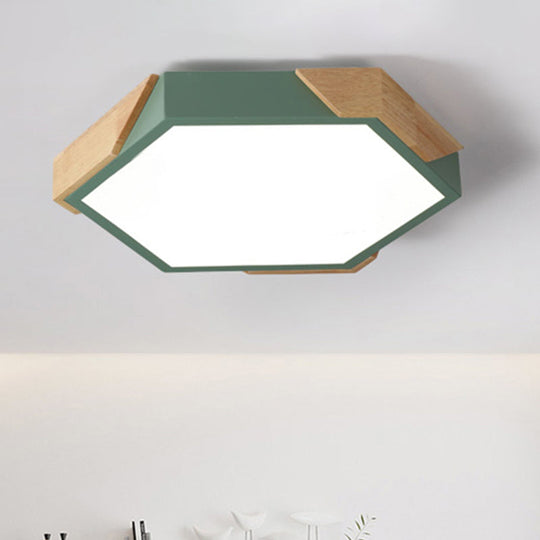 Hexagon Ceiling Light for Kindergarten - Slim Panel Macaron Loft LED in Warm Light (Green/Pink/White/Yellow)
