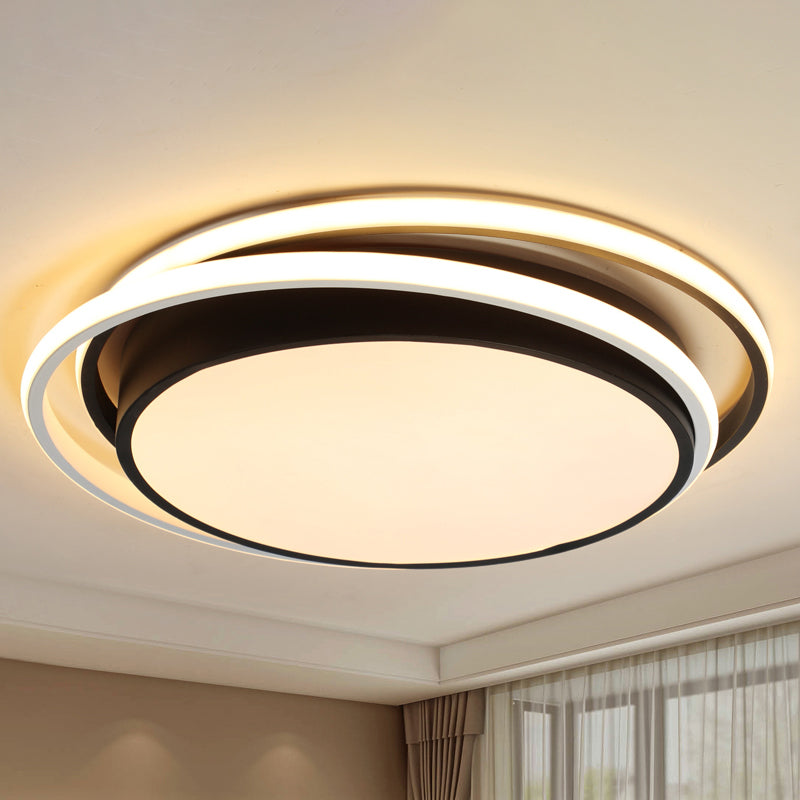 Modern Drum Flush Ceiling Light with Acrylic Diffuser - Integrated LED, Black/White - Ideal for Bedroom in Warm/White