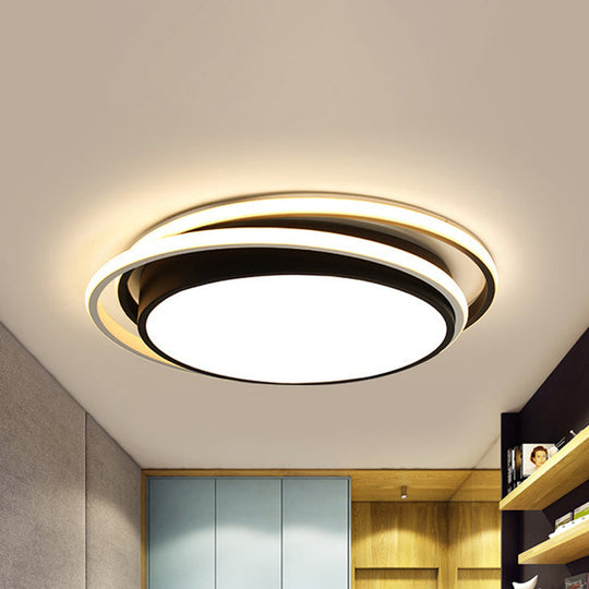 Modern Drum Flush Ceiling Light with Acrylic Diffuser - Integrated LED, Black/White - Ideal for Bedroom in Warm/White