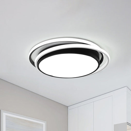 Modern Drum Flush Ceiling Light with Acrylic Diffuser - Integrated LED, Black/White - Ideal for Bedroom in Warm/White