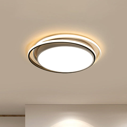 Modern Drum Flush Ceiling Light with Acrylic Diffuser - Integrated LED, Black/White - Ideal for Bedroom in Warm/White