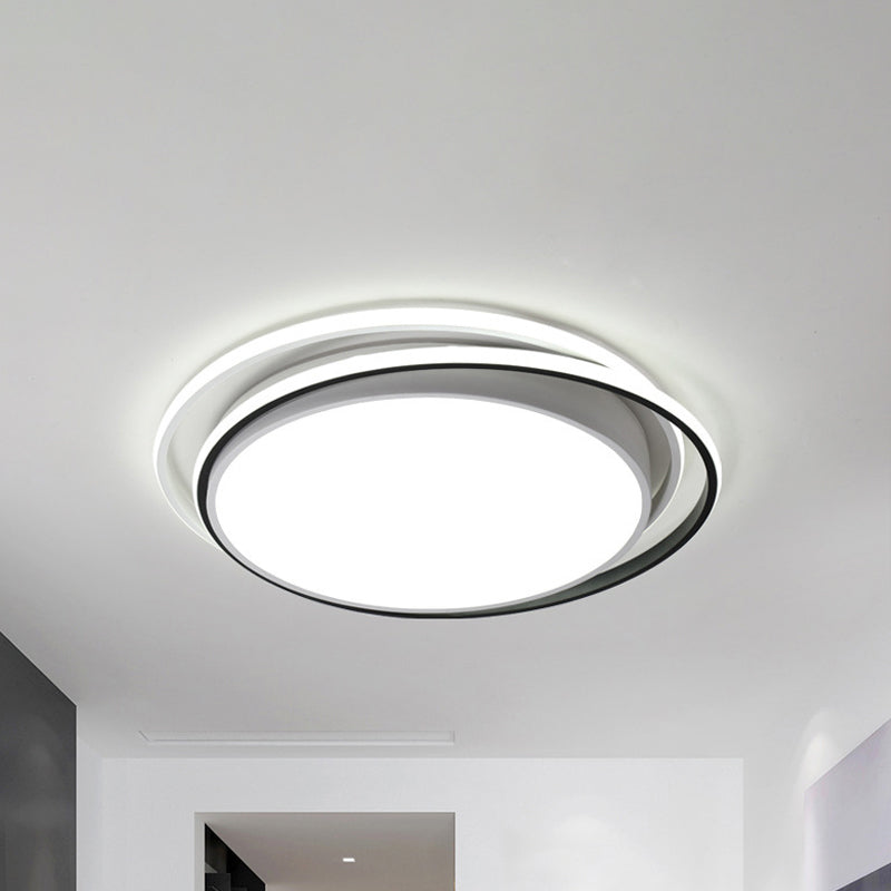 Modern Drum Flush Ceiling Light with Acrylic Diffuser - Integrated LED, Black/White - Ideal for Bedroom in Warm/White