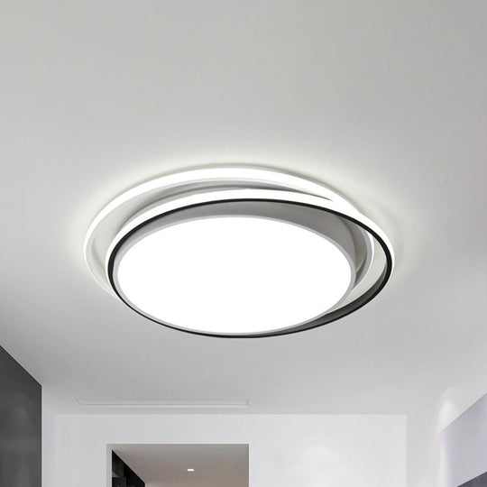 Modern Drum Flush Ceiling Light with Acrylic Diffuser - Integrated LED, Black/White - Ideal for Bedroom in Warm/White