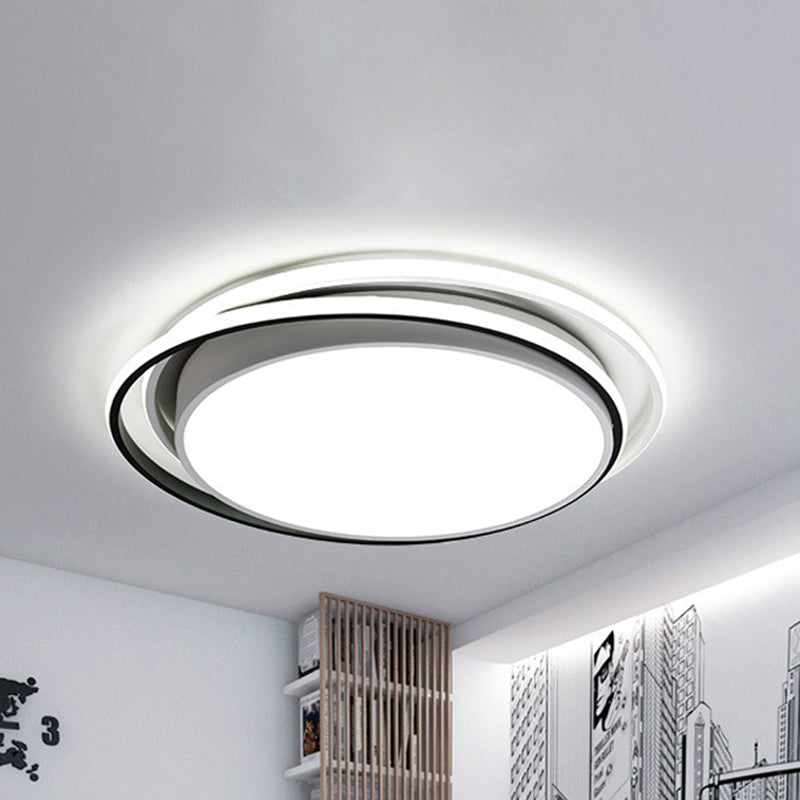 Modern Drum Flush Ceiling Light with Acrylic Diffuser - Integrated LED, Black/White - Ideal for Bedroom in Warm/White