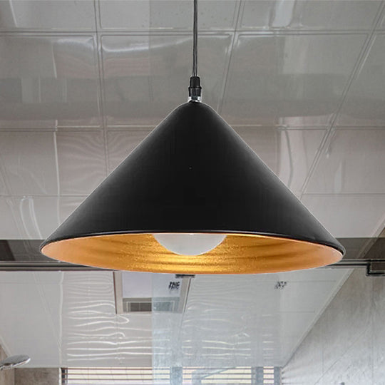 Modern Metal Ceiling Lamp With Gold Ripple Interior - Wide Cone Shade 12.5/16.5 Black Or White