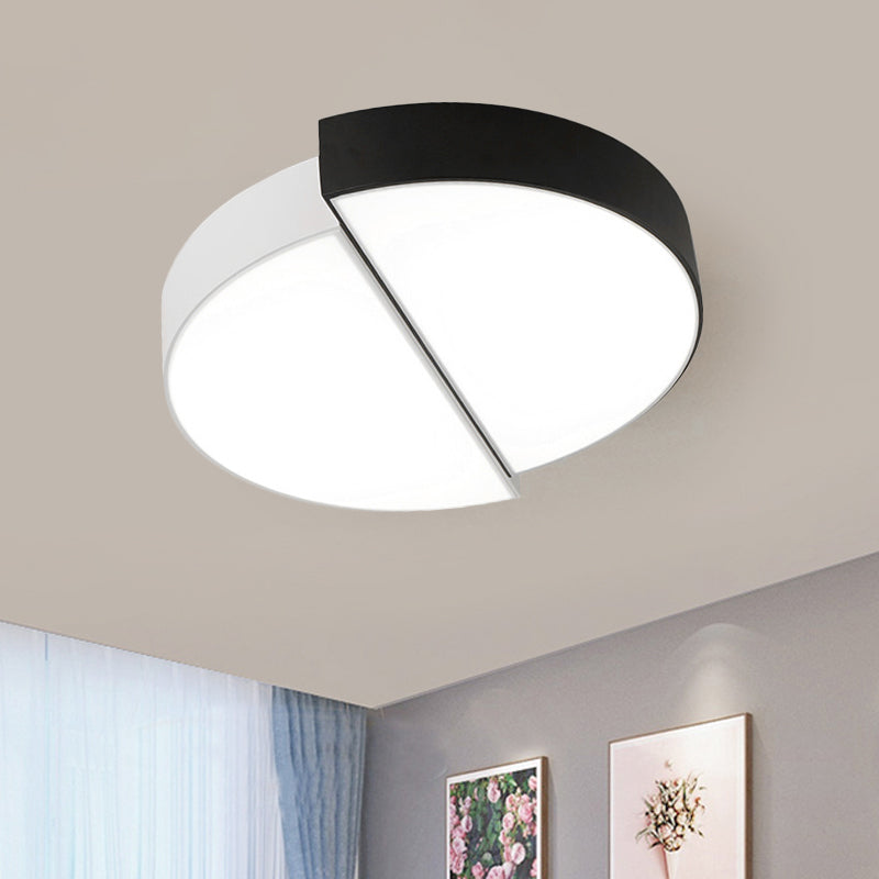 Modern Nordic 2-Semicircular Ceiling Light - Integrated LED Flush Mount in Black & White, Acrylic Shade - Ideal for Living Room (15"/19"/23" Dia)