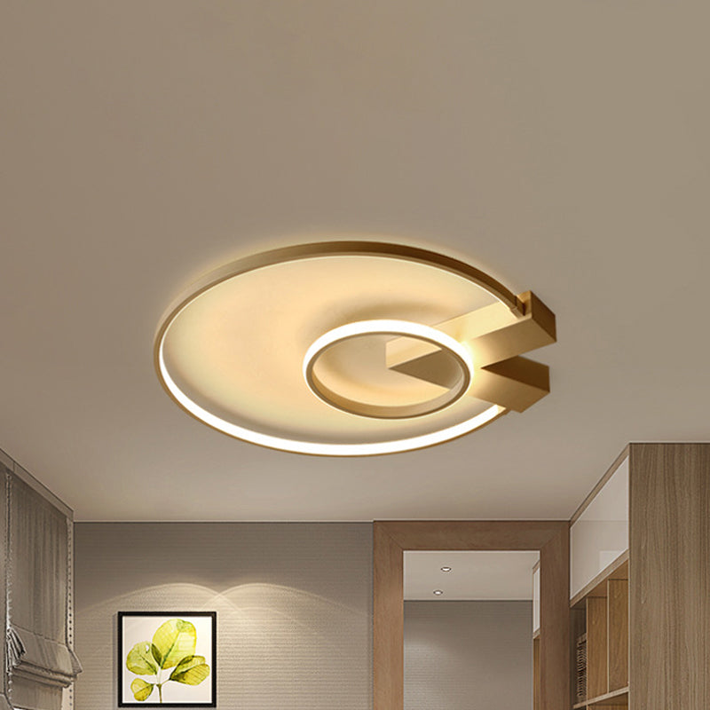 Modern Single Light White/Gold Flushmount Ceiling Fixture with Acrylic Panels