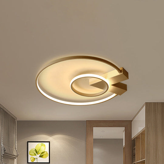 Modern Single Light White/Gold Flushmount Ceiling Fixture with Acrylic Panels