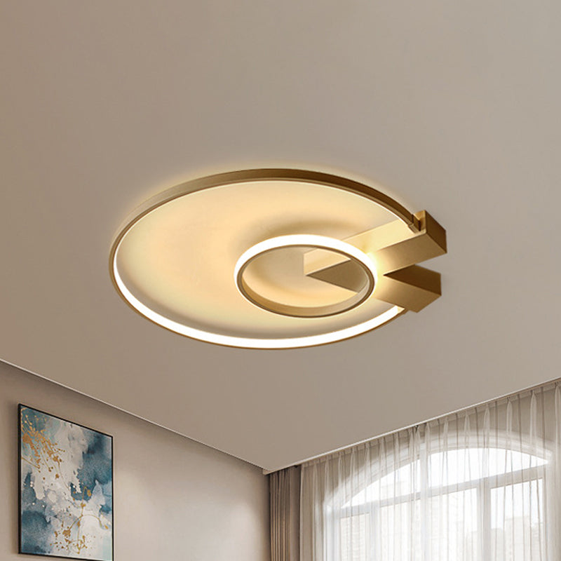 Modern Single Light White/Gold Flushmount Ceiling Fixture with Acrylic Panels