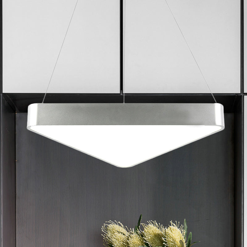 Modern LED Triangle Suspension Lighting - 18"/23.5" Long - White/Black/Silver Hanging Lamp in White/Warm Light