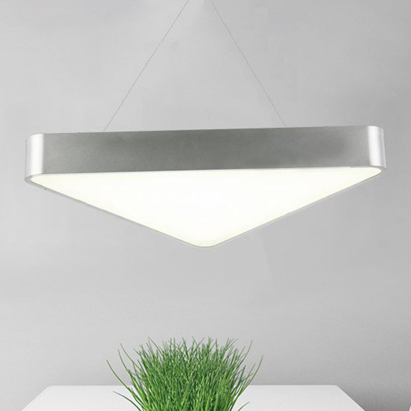 Modern LED Triangle Suspension Lighting - 18"/23.5" Long - White/Black/Silver Hanging Lamp in White/Warm Light