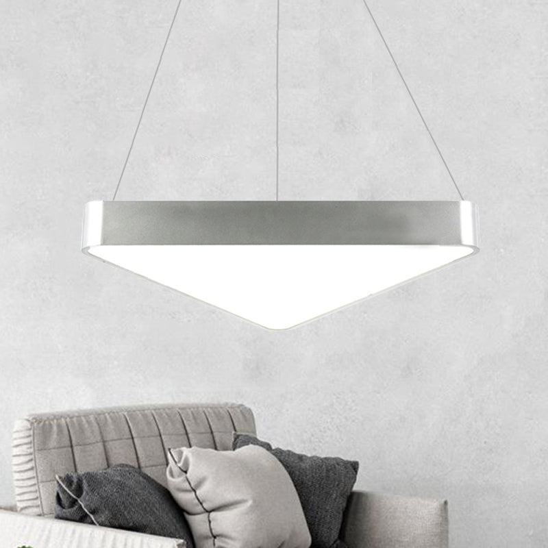 Modern LED Triangle Suspension Lighting - 18"/23.5" Long - White/Black/Silver Hanging Lamp in White/Warm Light