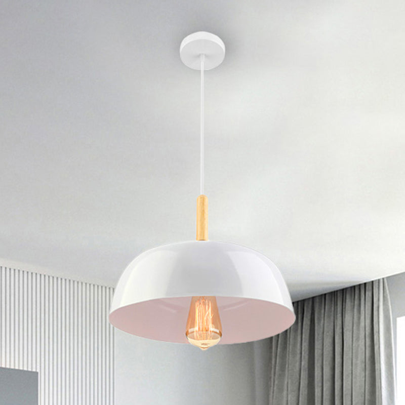 Metal Simple Style Bowl Ceiling Lamp - 1-Light Black/White Pendant Light For Dining Room 12.5/19