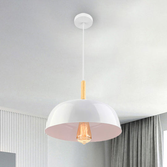Metal Simple Style Bowl Ceiling Lamp - 1-Light Black/White Pendant Light For Dining Room 12.5/19