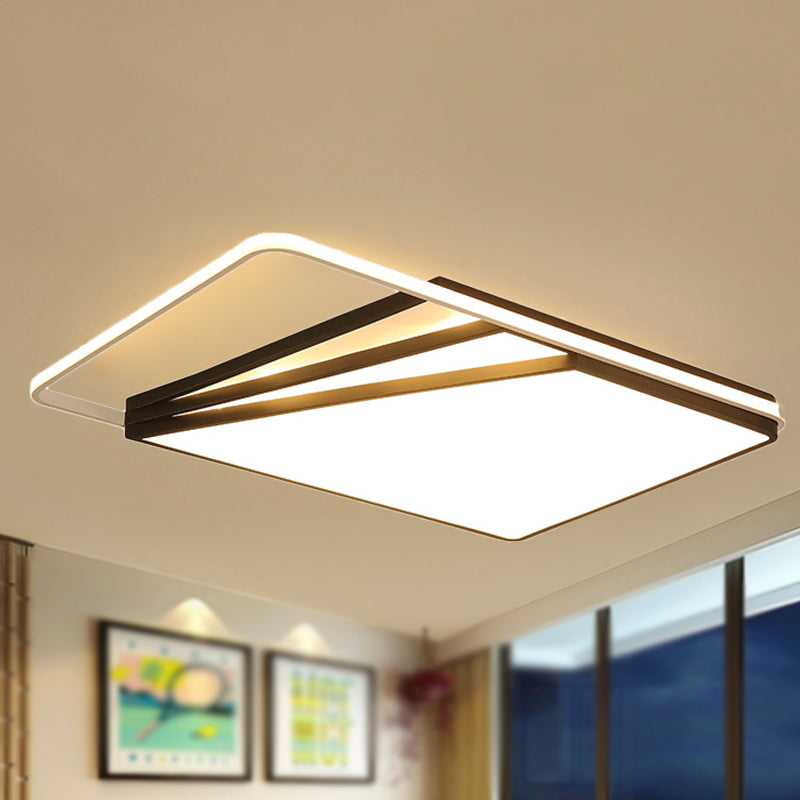 Modern Multi-Layer Flush Mount Ceiling Light - Metal LED, Wide 18"/23.5"/35.5", Black, Bedroom