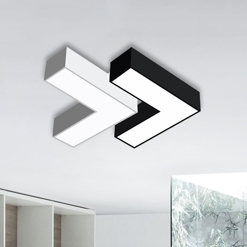 Modern Arrow Metal Flush Mount LED Ceiling Light - 10"/14" Wide (White/Black) for Office with Opaline Diffuser