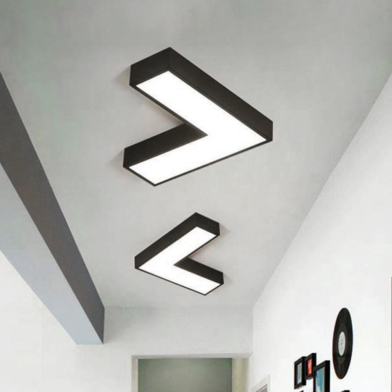 Modern Arrow Metal Flush Mount LED Ceiling Light - 10"/14" Wide (White/Black) for Office with Opaline Diffuser