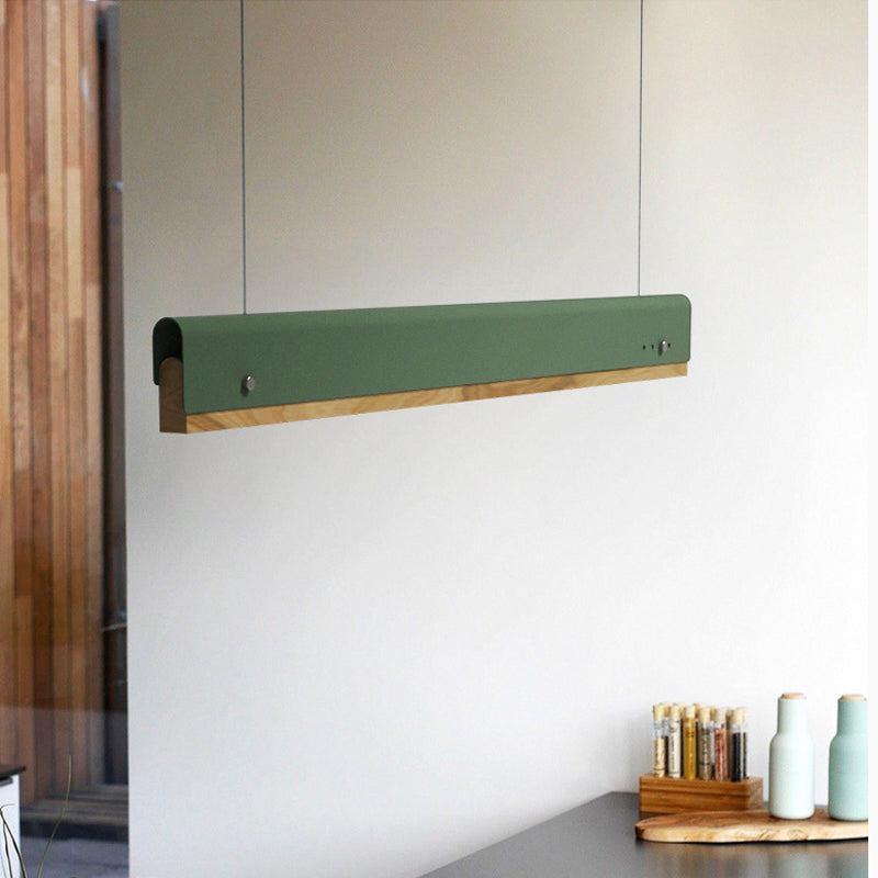 Plafonnier suspendu rectangulaire moderne en bois et métal - 23,5"/35,5"/47" de large - 1 lampe - Kit de lampe suspendue blanc/rose/jaune