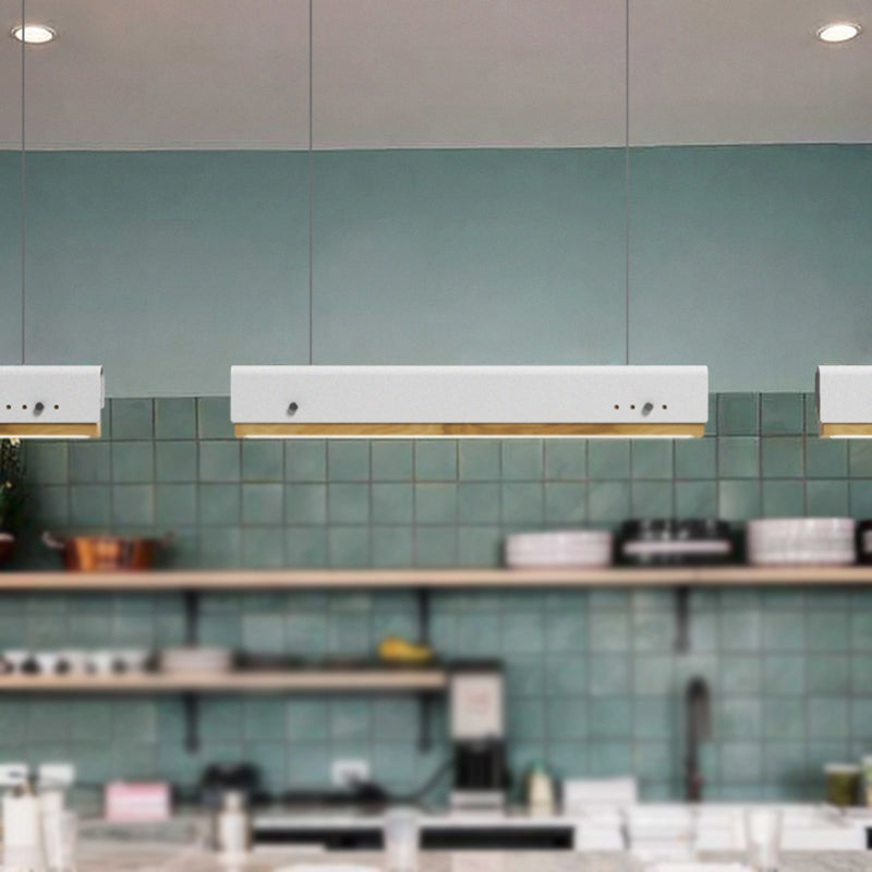 Plafonnier suspendu rectangulaire moderne en bois et métal - 23,5"/35,5"/47" de large - 1 lampe - Kit de lampe suspendue blanc/rose/jaune