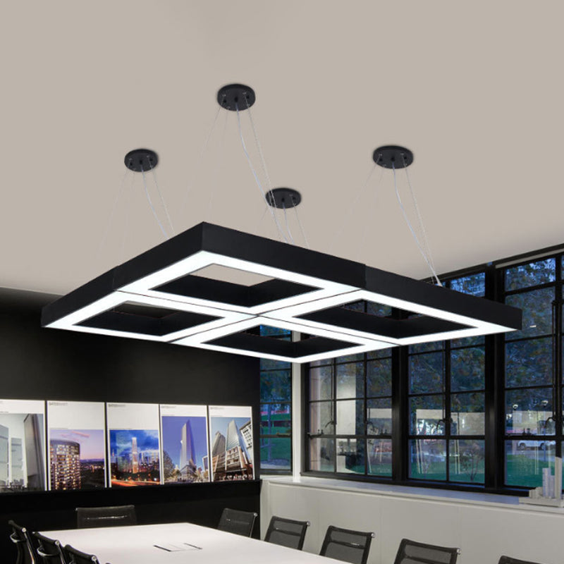 Modern Led Square Metal Pendant Lighting - Black Hanging Lamp Kit In White/Warm Light For Office
